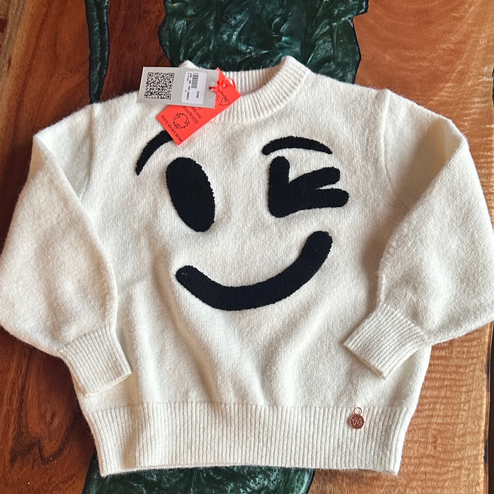 Kids Smiley Face Sweater - Cream & Black